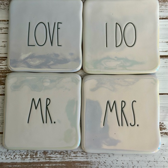 Rae Dunn Ceramic Wedding Coasters Set - Picture 1 of 2